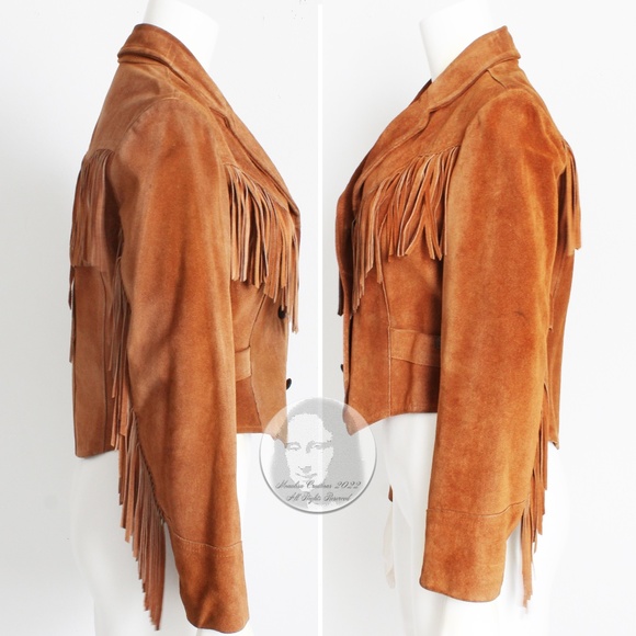 Vintage Fringe Jacket Cropped Distressed Suede Leather Ms Pioneer Pioneer Wear - Picture 4 of 12